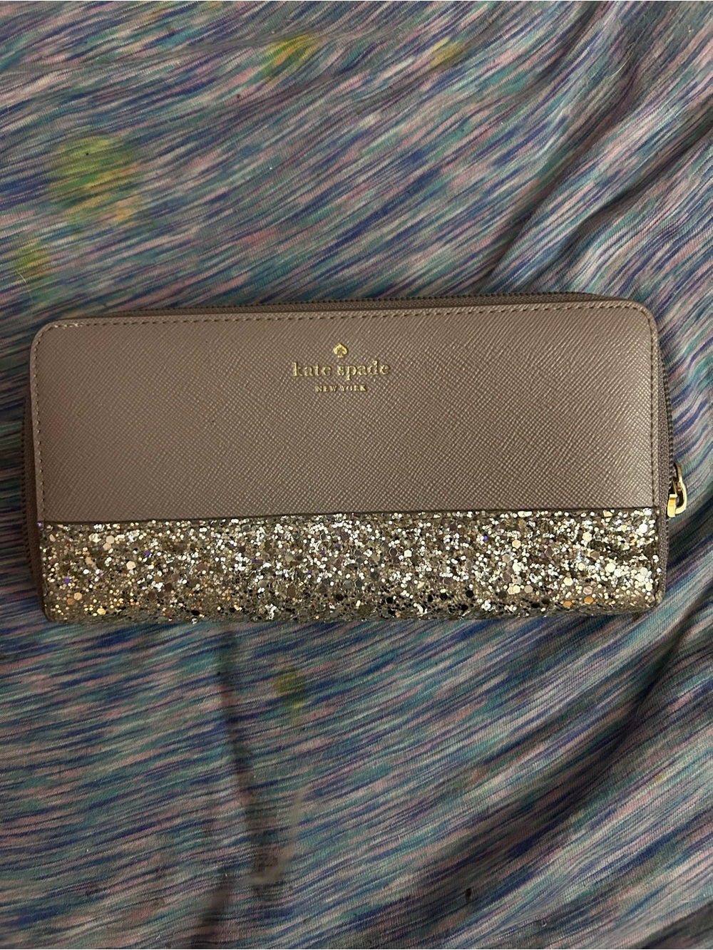 kate spade New York Taupe Wallet with Gold Glitter Accent
